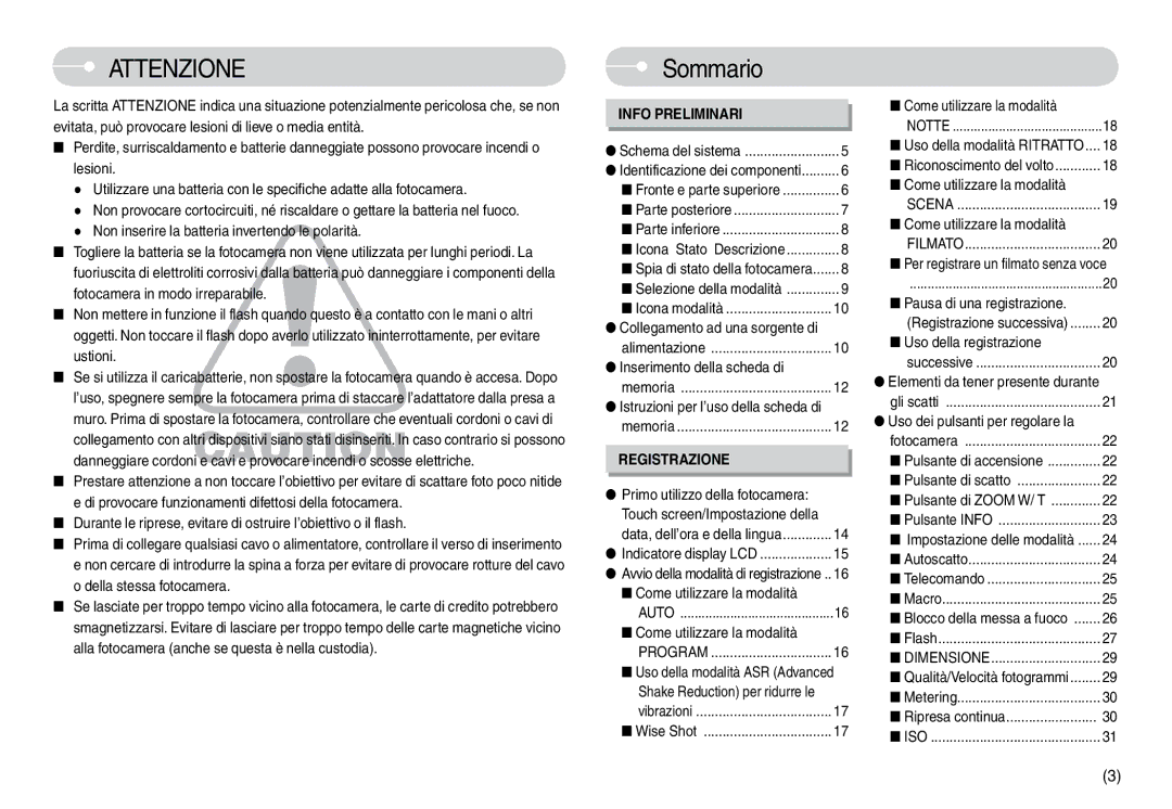 Samsung EC-L74WZBBA/IT, EC-L74WZSBA/DE, EC-L74WZBBA/DE Sommario, Inserimento della scheda di, Uso della registrazione 