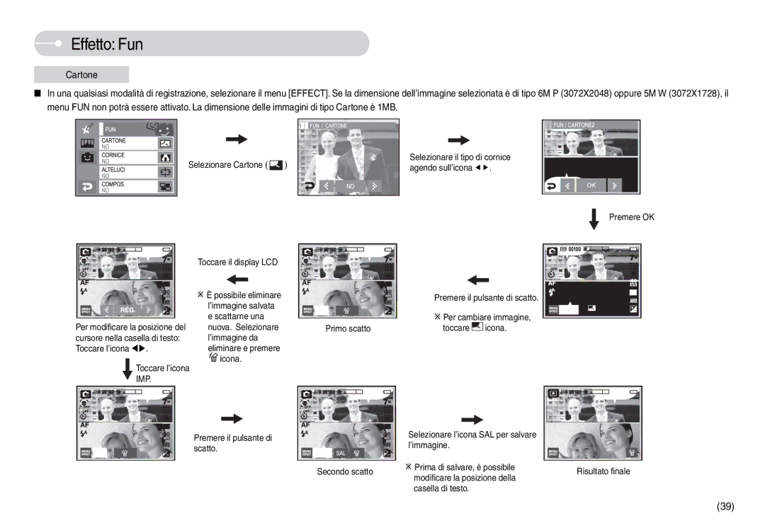 Samsung EC-L74WZSBA/DE, EC-L74WZBBA/DE, EC-L74WZBBA/E1, EC-L74WZSBB/IT, EC-L74WZBBA/IT, STC-L74WB manual Effetto Fun, Imp 