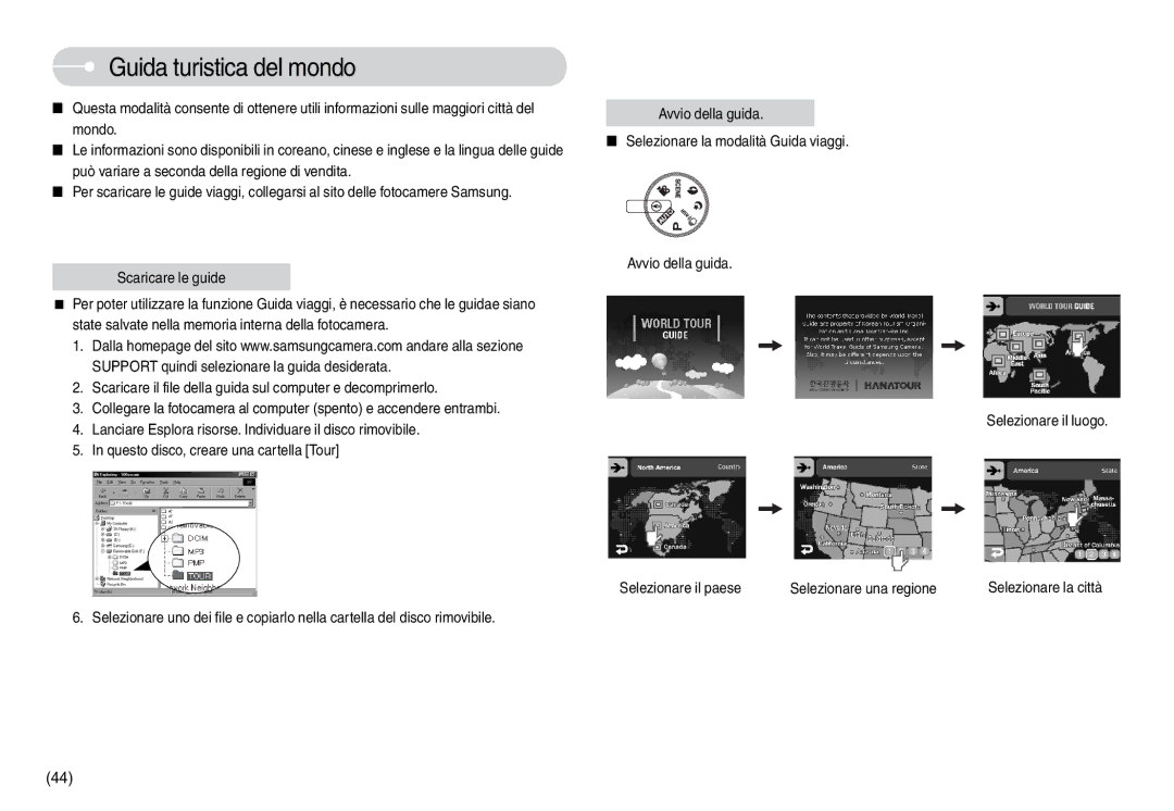 Samsung STC-L74WB, EC-L74WZSBA/DE, EC-L74WZBBA/DE, EC-L74WZBBA/E1 manual Guida turistica del mondo, Scaricare le guide 