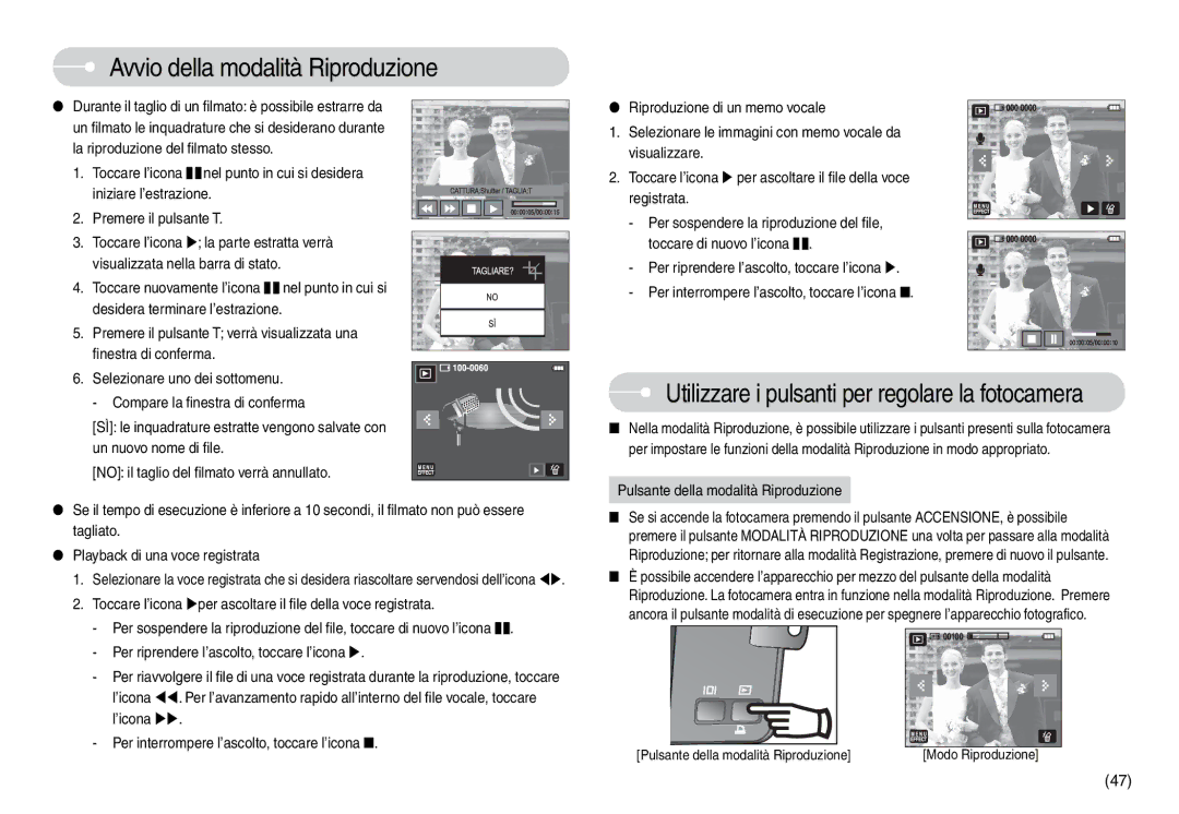 Samsung EC-L74WZSBA/DE Toccare l’icona Xper ascoltare il file della voce registrata, Pulsante della modalità Riproduzione 