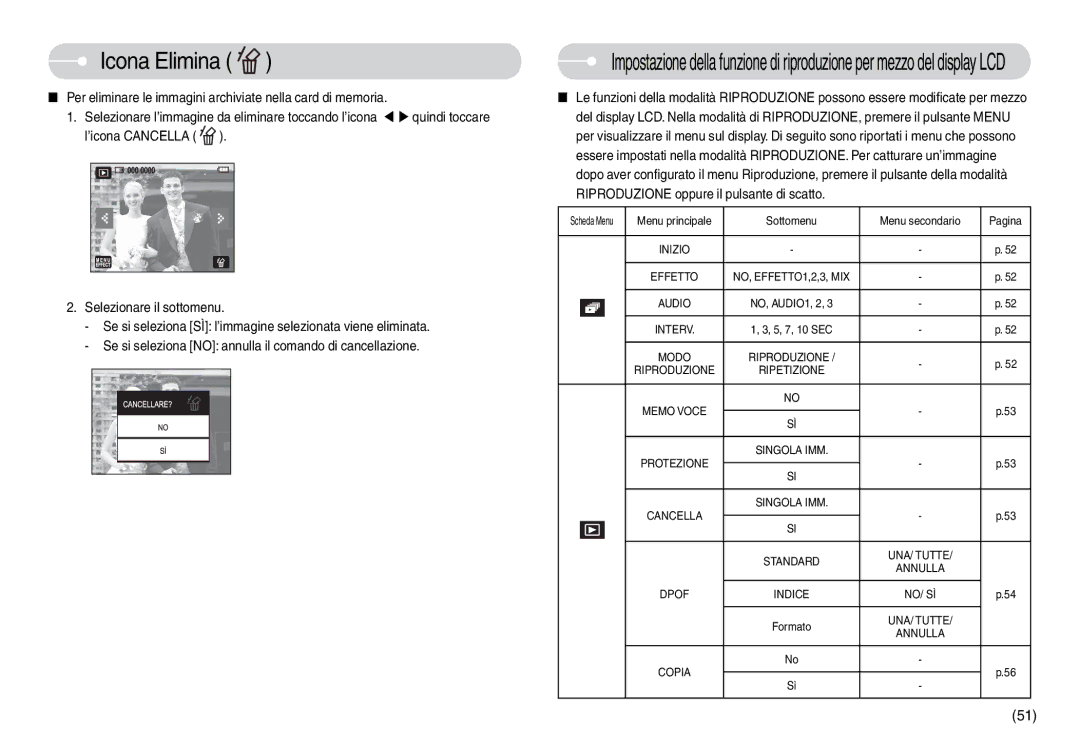 Samsung EC-L74WZBBA/IT, EC-L74WZSBA/DE, STC-L74WB Icona Elimina, Per eliminare le immagini archiviate nella card di memoria 