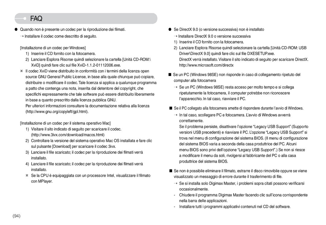 Samsung EC-L74WZBBB/IT, EC-L74WZSBA/DE, EC-L74WZBBA/DE, STC-L74WB Installazione di un codec per il sistema operativo Mac 