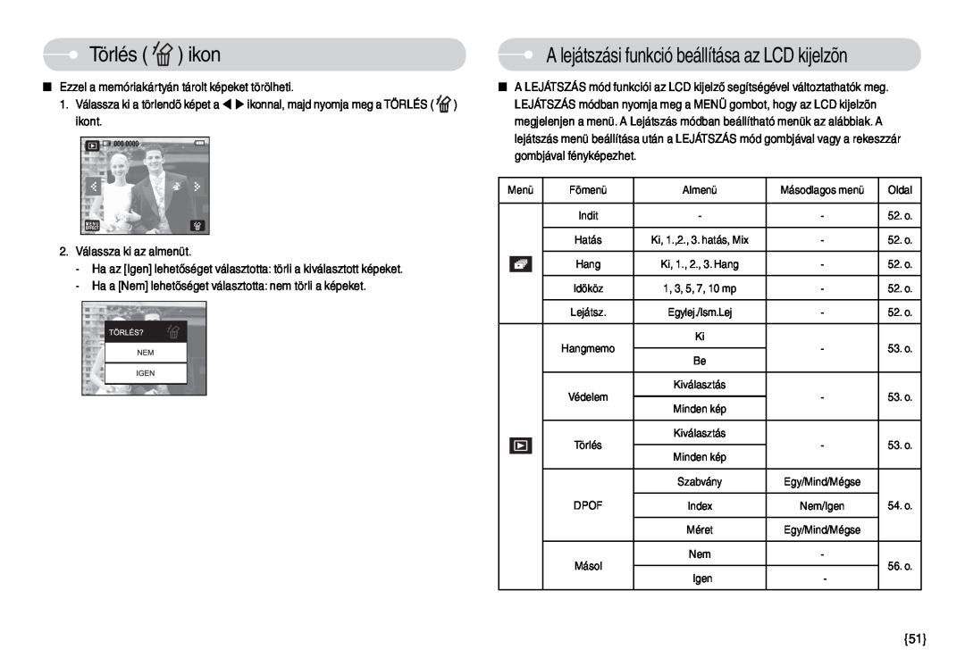 Samsung EC-L74WZBBA/FR, EC-L74WZSBA/DE, EC-L74WZBBA/DE manual Törlés ikon, A lejátszási funkció beállítása az LCD kijelzõn 