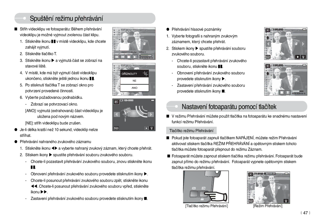 Samsung EC-L74WZSBA/DE Vyberte požadovanou podnabídku Zobrazí se potvrzovací okno, Přehrávání hlasové poznámky, 47 m 