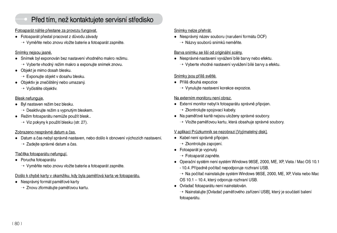 Samsung EC-L74WZBBC/DE, EC-L74WZSBA/DE manual Před tím, než kontaktujete servisní středisko 