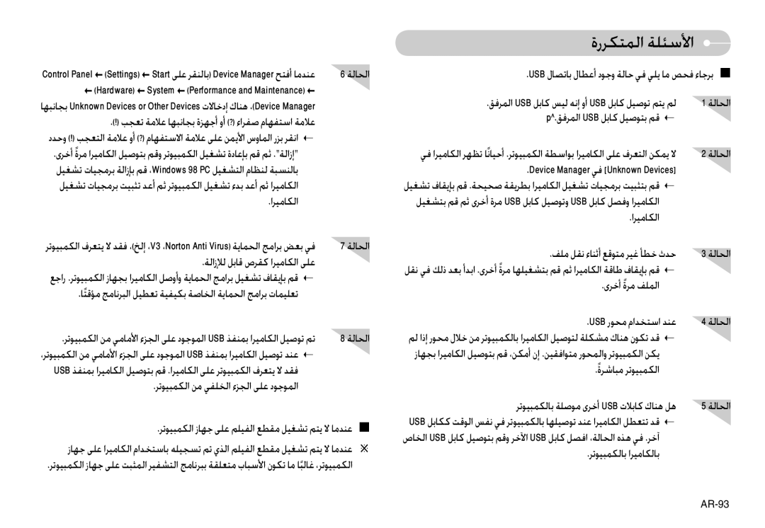 Samsung EC-L74WZSBN/AS, EC-L74WZSBA/FR, EC-L74WZSBA/DE, EC-L74WZSBA/E3, EC-L74WZSBA/E1, EC-L74WZBBA/DE manual ةرﺮﻜﺘﻤﻟا ﺔﻠﺌﺳﻷا 