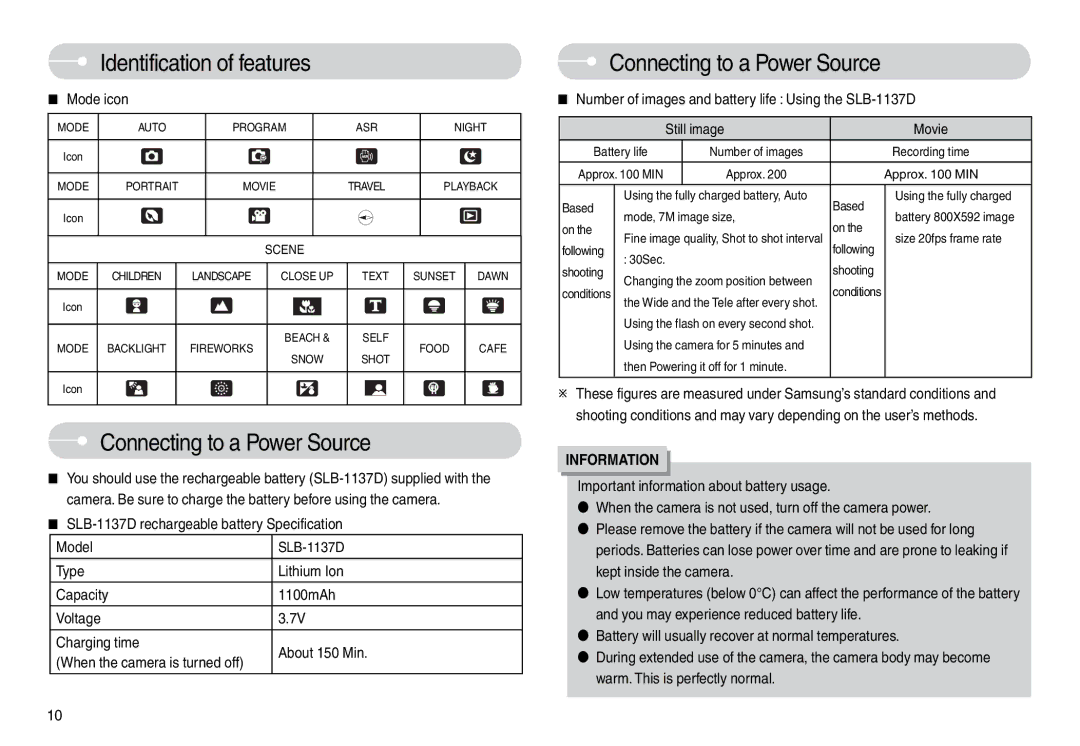 Samsung EC-L74WZBBA/IT, EC-L74WZSBA/FR, EC-L74WZSBA/DE, EC-L74WZSBA/E3, STC-L74WB Connecting to a Power Source, Mode icon 