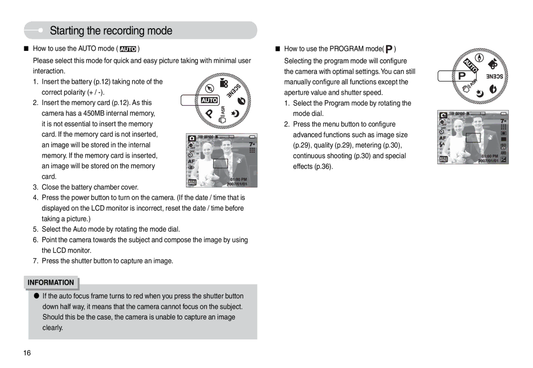 Samsung EC-L74WZSBC/E1, EC-L74WZSBA/FR, EC-L74WZSBA/DE, EC-L74WZSBA/E3, EC-L74WZSBA/E1, STC-L74WB Starting the recording mode 