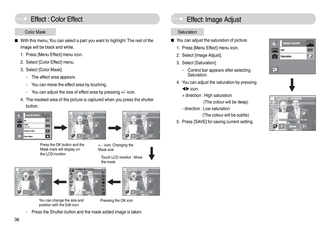 Samsung EC-L74WZSBA/E2, EC-L74WZSBA/FR Effect Image Adjust, Press the Shutter button and the mask added image is taken 