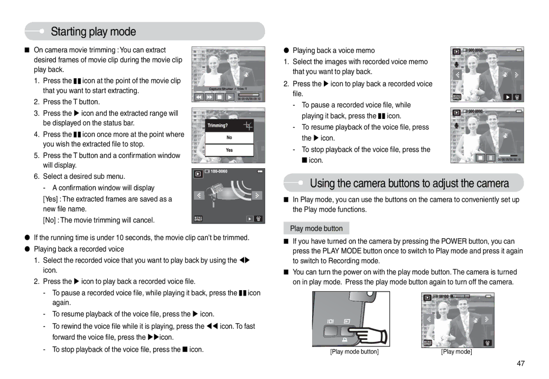 Samsung EC-L74WZBBA/AS, EC-L74WZSBA/FR, EC-L74WZSBA/DE, EC-L74WZSBA/E3 manual Using the camera buttons to adjust the camera 