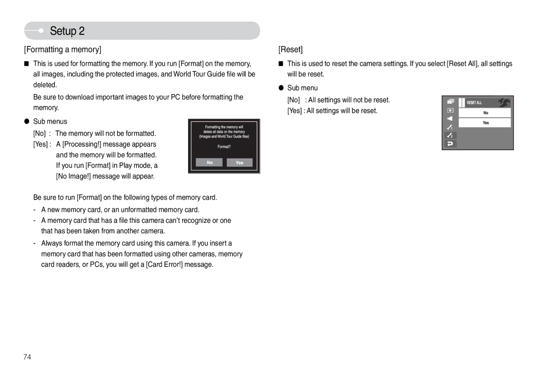 Samsung EC-L74WZBBB/US, EC-L74WZSBA/FR, EC-L74WZSBA/DE, EC-L74WZSBA/E3, EC-L74WZSBA/E1, EC-L74WZBBA/DE Formatting a memory 