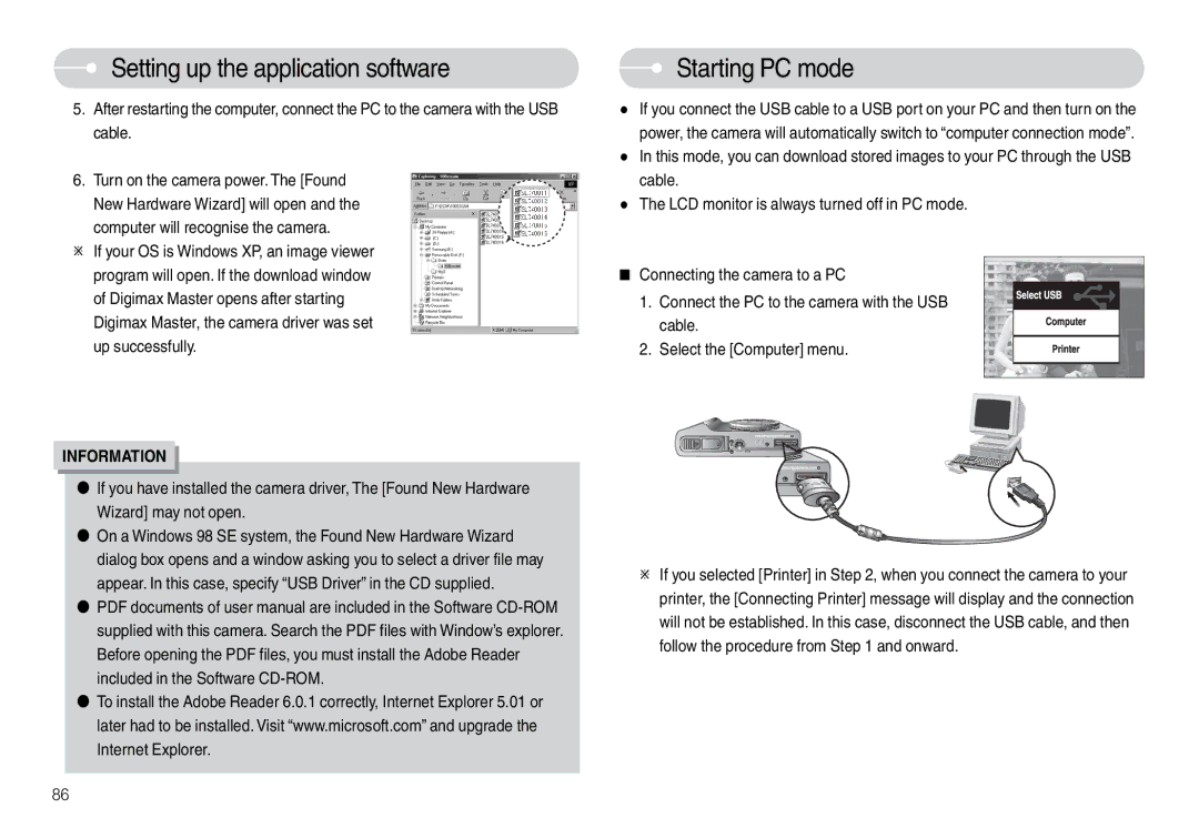 Samsung EC-L74WZBBM/AS, EC-L74WZSBA/FR, EC-L74WZSBA/DE, EC-L74WZSBA/E3, EC-L74WZSBA/E1, EC-L74WZBBA/DE manual Starting PC mode 