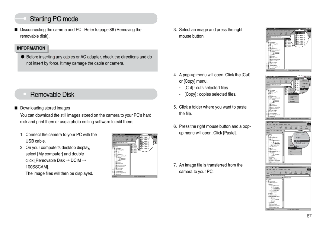 Samsung EC-L74WZSBA/CA Removable Disk, Downloading stored images, An image file is transferred from the camera to your PC 