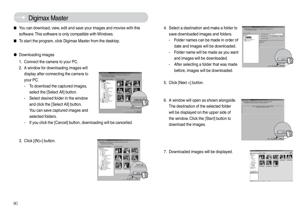 Samsung EC-L74WZSBC/SP, EC-L74WZSBA/FR, STC-L74WB Digimax Master, Click Next button, Downloaded images will be displayed 