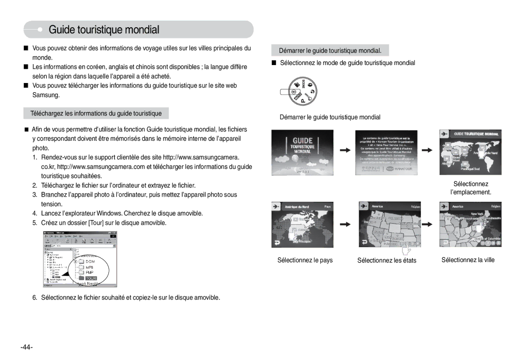 Samsung EC-L74WZBBA/E1, EC-L74WZSBA/FR, EC-L74WZSBA/DE, EC-L74WZSBA/E3, EC-L74WZSBA/E1 manual Guide touristique mondial 