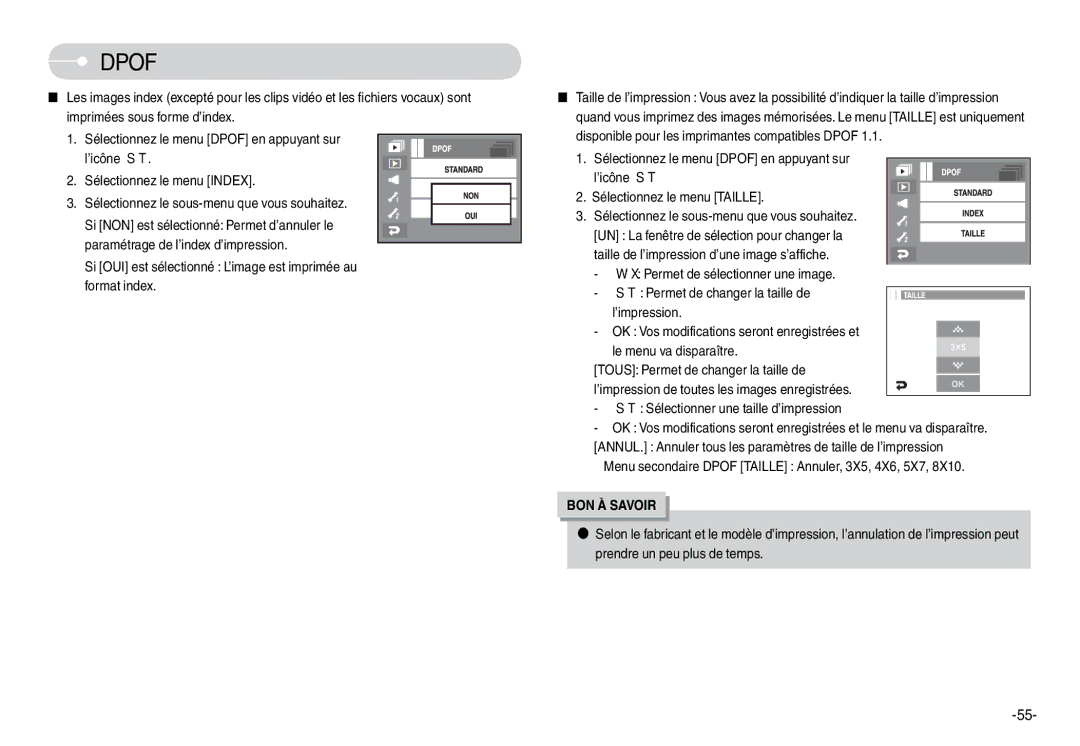 Samsung EC-L74WZBBA/E3, EC-L74WZSBA/FR, EC-L74WZSBA/DE manual Si OUI est sélectionné L’image est imprimée au format index 