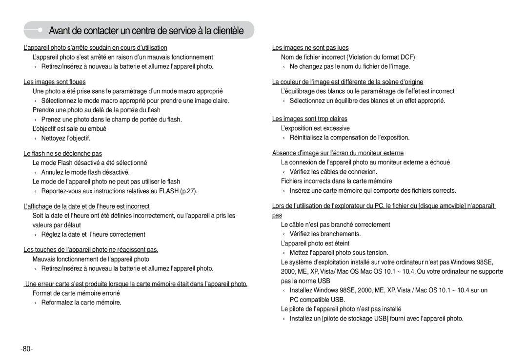 Samsung EC-L74WZSBA/DE manual ’appareil photo s’arrête soudain en cours d’utilisation, Les images ne sont pas lues 