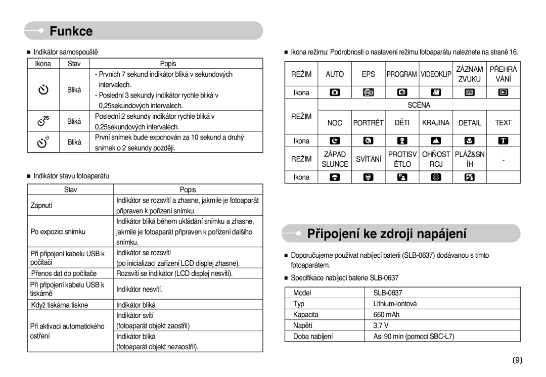 Samsung EC-L77ZZBBA/DE manual Pﬁipojení ke zdroji napájení 