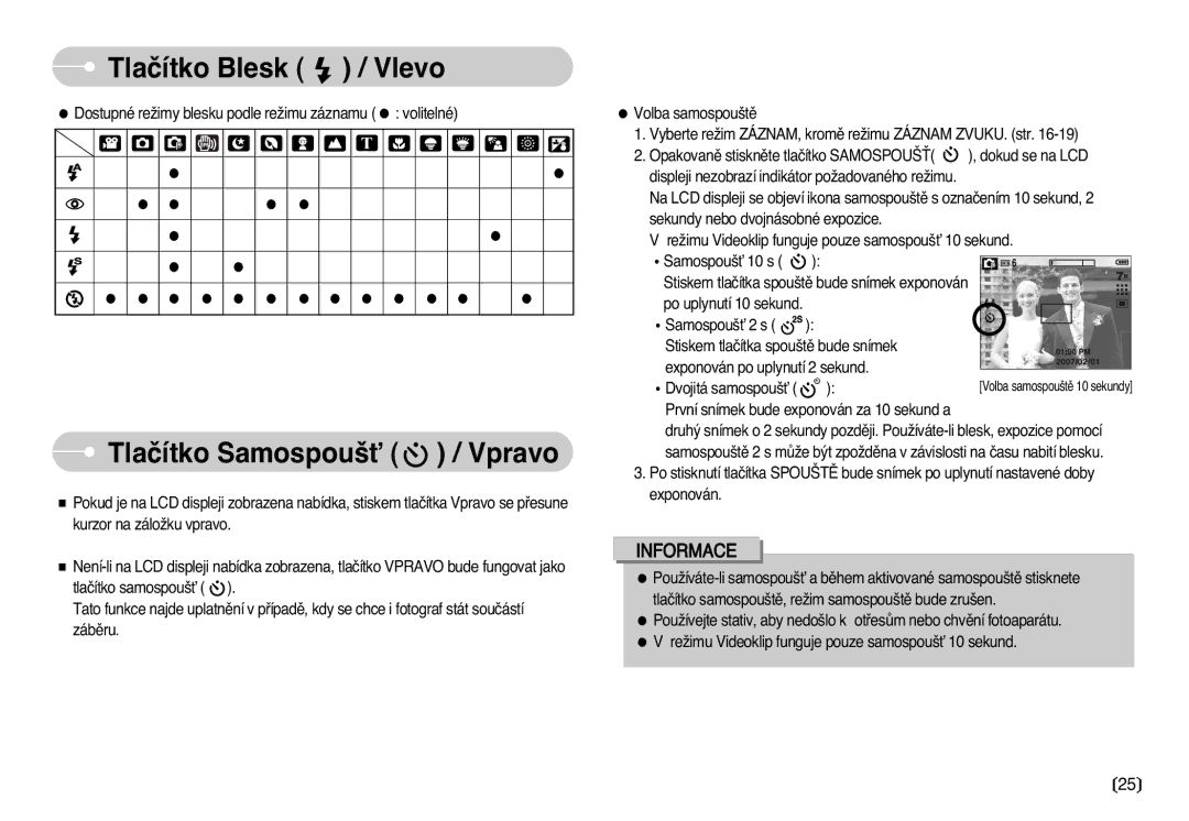 Samsung EC-L77ZZBBA/DE manual Tlaãítko Samospou‰È / Vpravo 