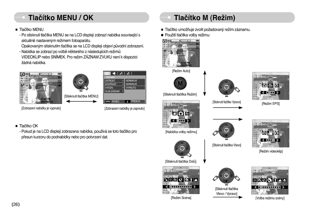 Samsung EC-L77ZZBBA/DE manual Tlaãítko Menu / OK, Tlaãítko M ReÏim 