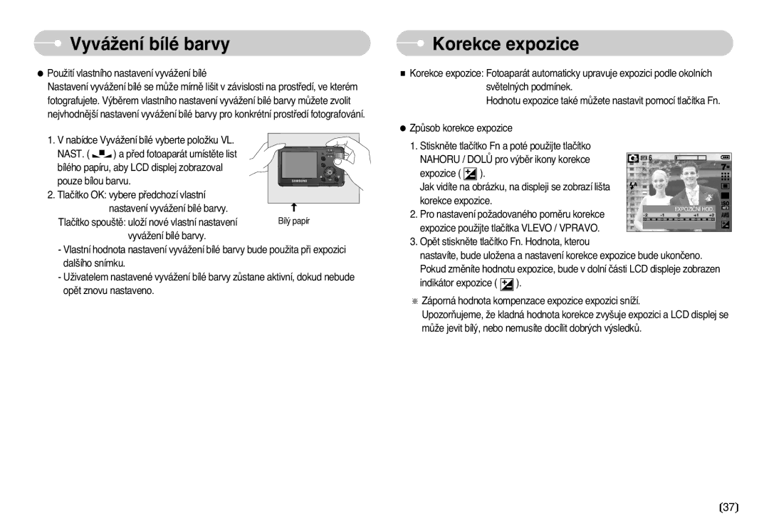 Samsung EC-L77ZZBBA/DE manual Korekce expozice, Nast 