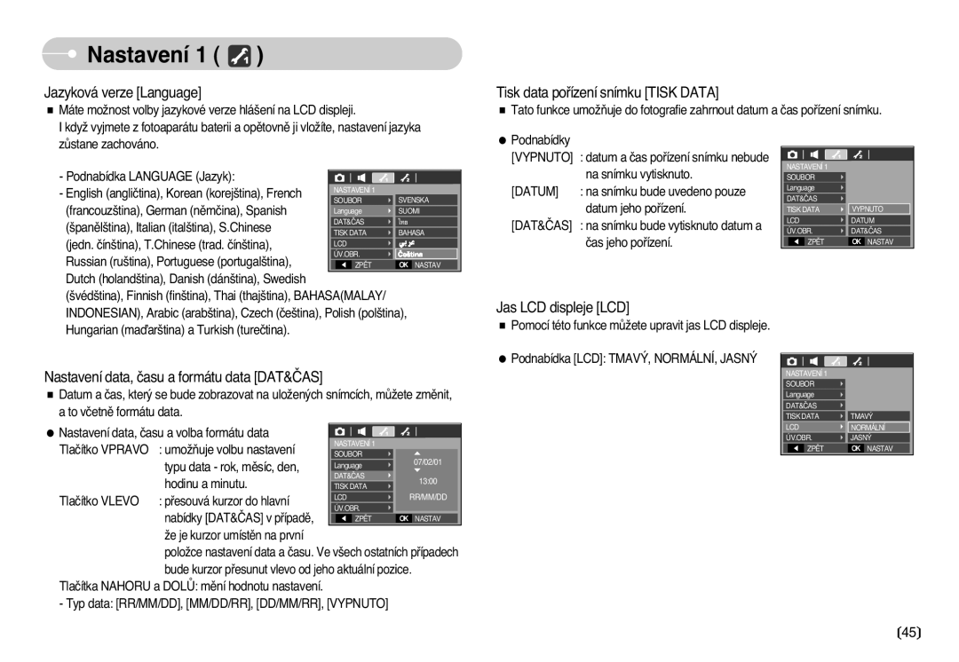 Samsung EC-L77ZZBBA/DE manual Jazyková verze Language, Datum 