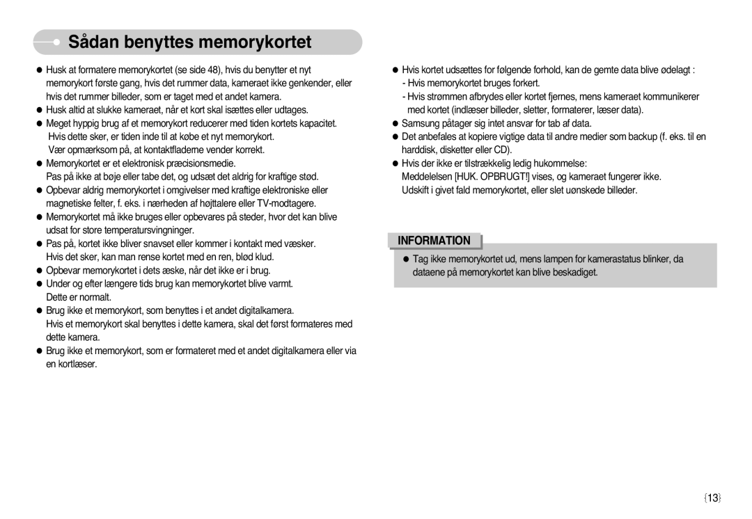 Samsung EC-L77ZZBBA/E1, EC-L77ZZBBA/DE manual Sådan benyttes memorykortet 