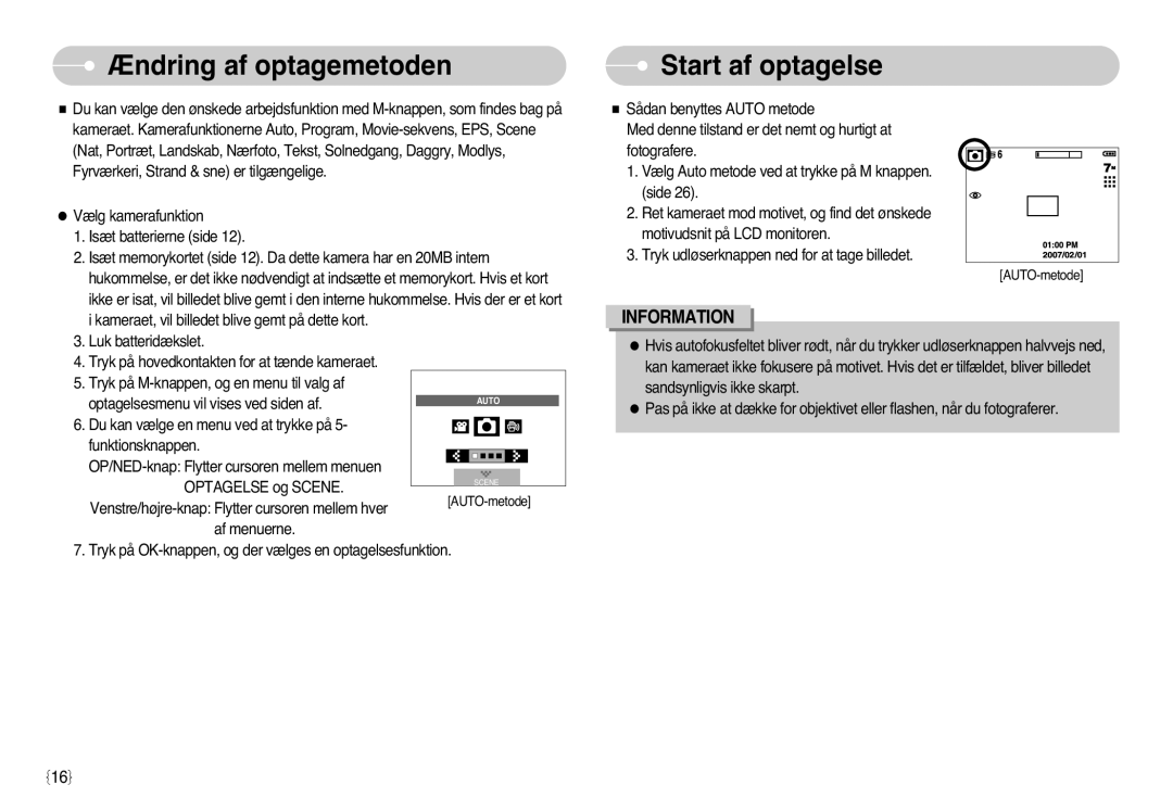 Samsung EC-L77ZZBBA/DE, EC-L77ZZBBA/E1 manual Ændring af optagemetoden, Start af optagelse 