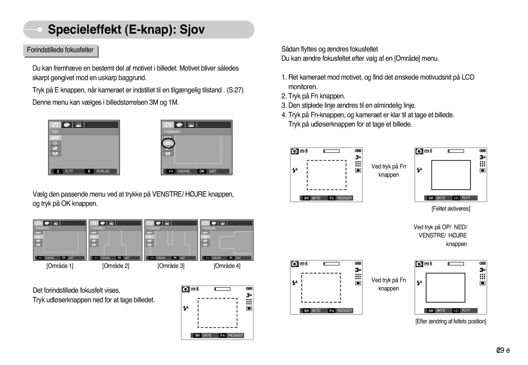 Samsung EC-L77ZZBBA/E1, EC-L77ZZBBA/DE manual Specieleffekt E-knap Sjov, Område 