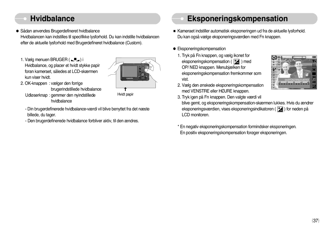 Samsung EC-L77ZZBBA/E1, EC-L77ZZBBA/DE manual Eksponeringskompensation 