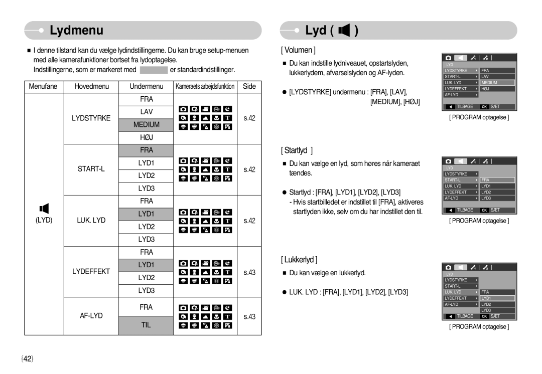 Samsung EC-L77ZZBBA/DE, EC-L77ZZBBA/E1 manual Lydmenu 