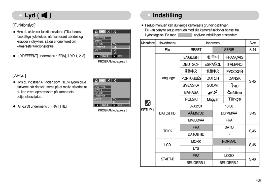 Samsung EC-L77ZZBBA/E1, EC-L77ZZBBA/DE manual Indstilling 