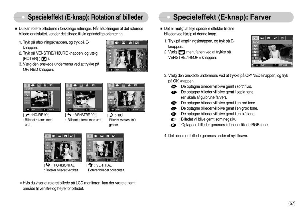 Samsung EC-L77ZZBBA/E1, EC-L77ZZBBA/DE manual Specieleffekt E-knap Rotation af billeder 