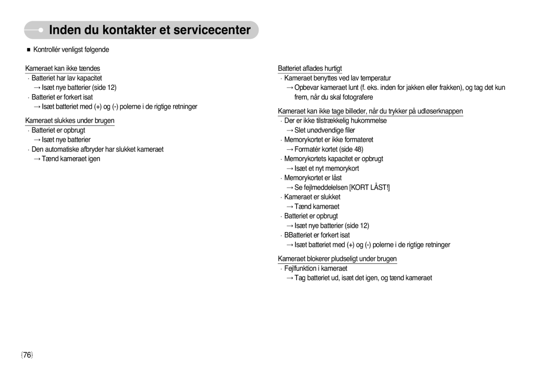 Samsung EC-L77ZZBBA/DE, EC-L77ZZBBA/E1 manual Inden du kontakter et servicecenter 