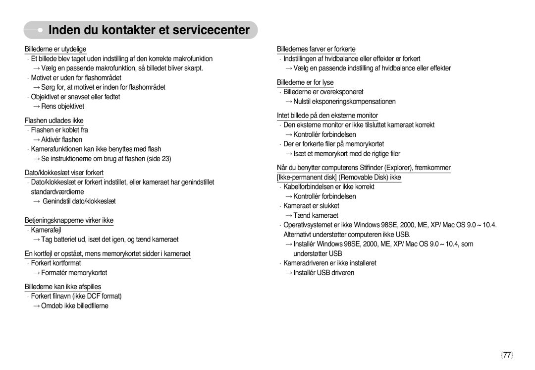 Samsung EC-L77ZZBBA/E1, EC-L77ZZBBA/DE manual Inden du kontakter et servicecenter 