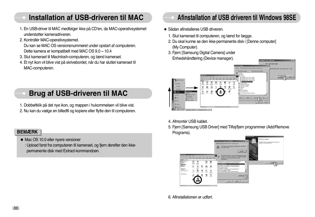 Samsung EC-L77ZZBBA/DE, EC-L77ZZBBA/E1 manual Installation af USB-driveren til MAC, Brug af USB-driveren til MAC 