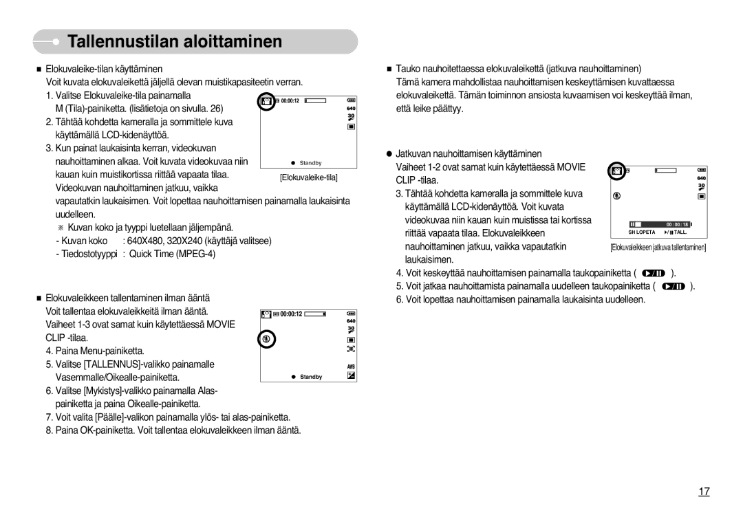 Samsung EC-L77ZZBBA/E1, EC-L77ZZBBA/DE manual Riittää vapaata tilaa. Elokuvaleikkeen 