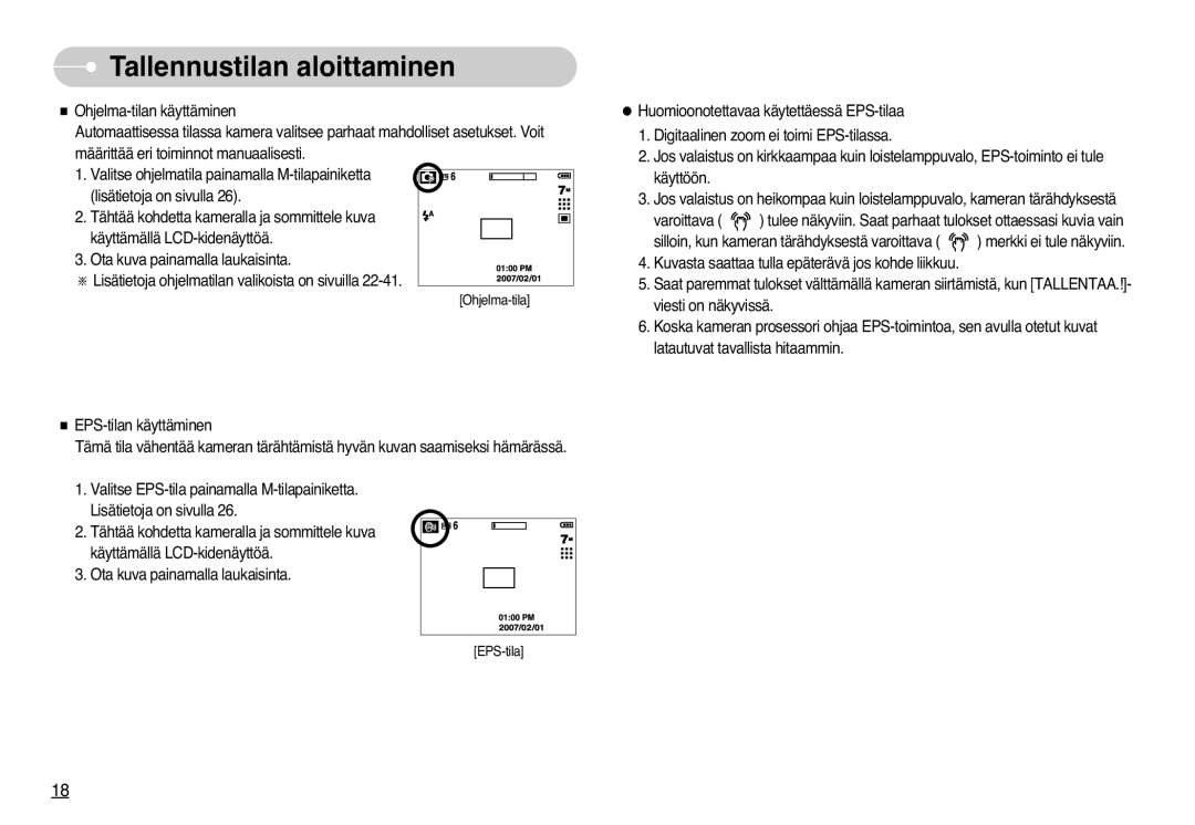 Samsung EC-L77ZZBBA/DE, EC-L77ZZBBA/E1 manual Ohjelma-tila 