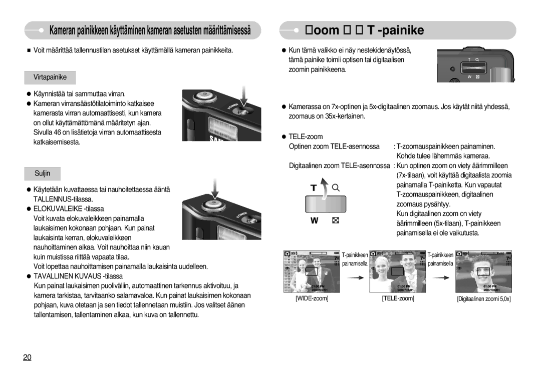 Samsung EC-L77ZZBBA/DE, EC-L77ZZBBA/E1 manual Zoom W / T -painike 