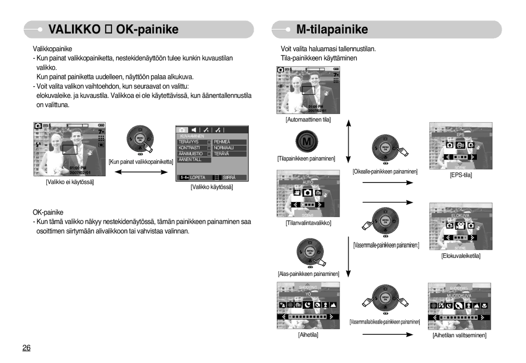 Samsung EC-L77ZZBBA/DE, EC-L77ZZBBA/E1 manual Valikko / OK-painike, Tilapainike 