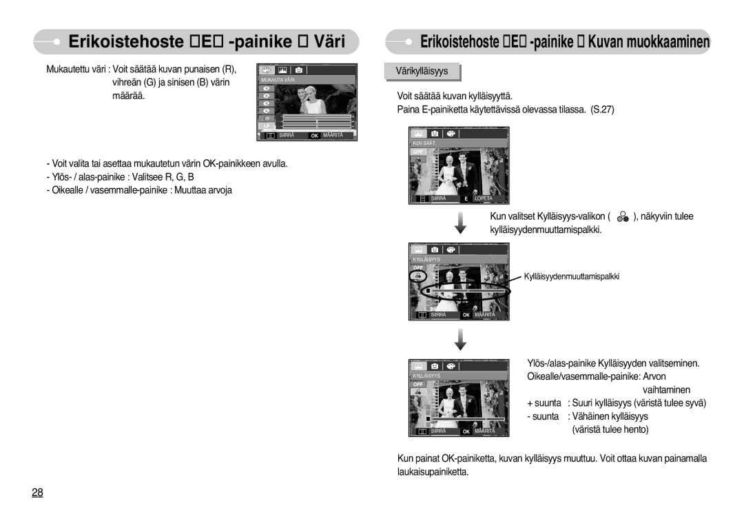 Samsung EC-L77ZZBBA/DE, EC-L77ZZBBA/E1 manual Erikoistehoste E -painike Kuvan muokkaaminen 