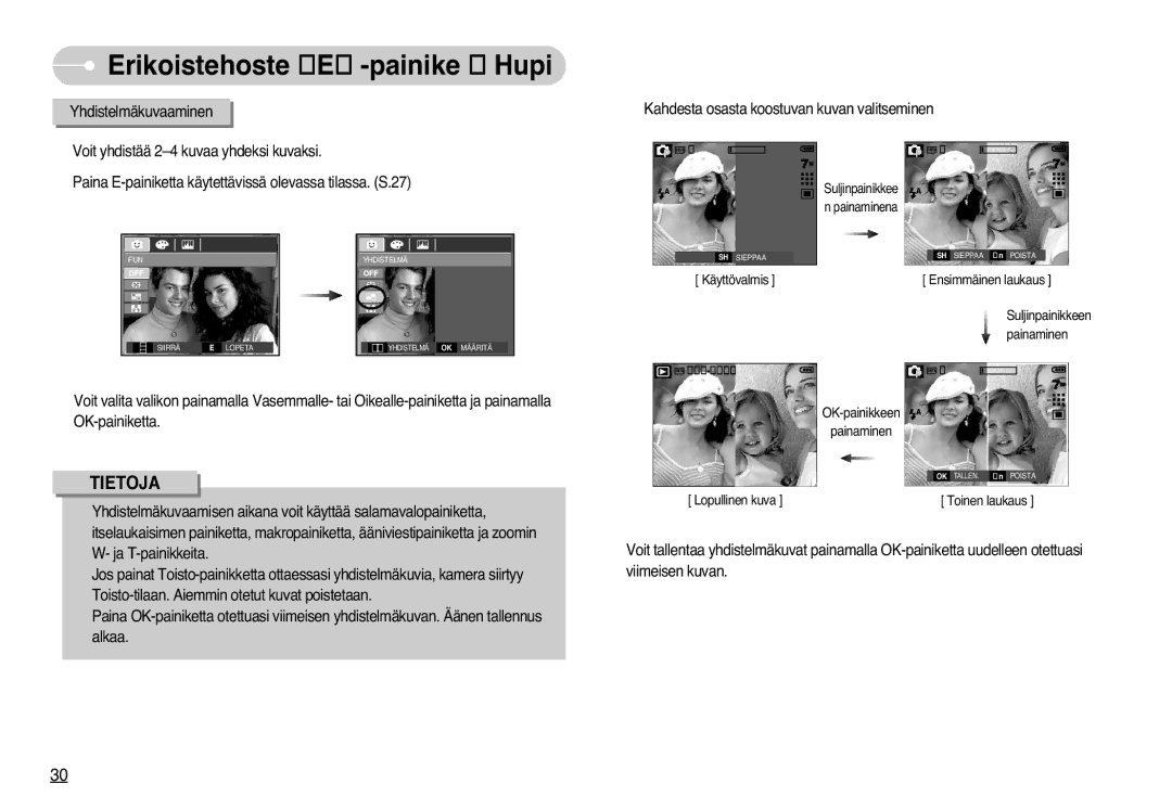 Samsung EC-L77ZZBBA/DE, EC-L77ZZBBA/E1 manual Erikoistehoste E -painike Hupi 