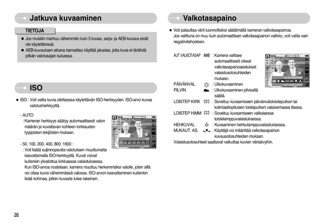 Samsung EC-L77ZZBBA/DE, EC-L77ZZBBA/E1 manual Valkotasapaino 