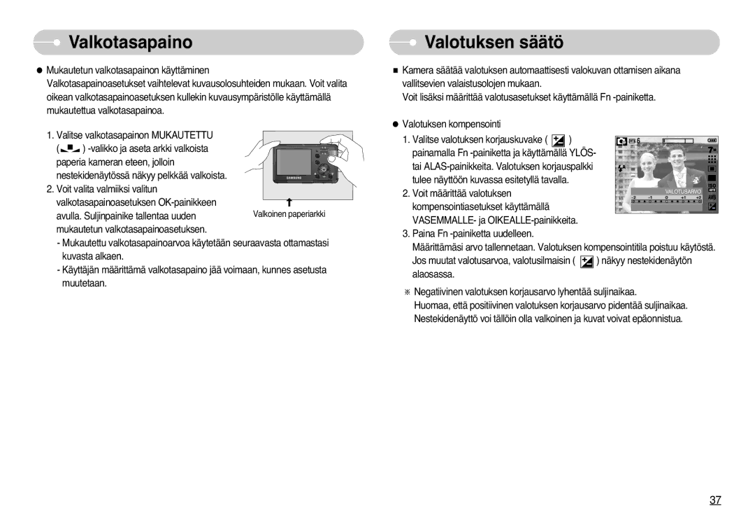 Samsung EC-L77ZZBBA/E1, EC-L77ZZBBA/DE manual Valotuksen säätö 