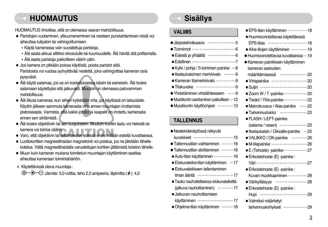 Samsung EC-L77ZZBBA/E1, EC-L77ZZBBA/DE manual Huomautus, Sisällys 