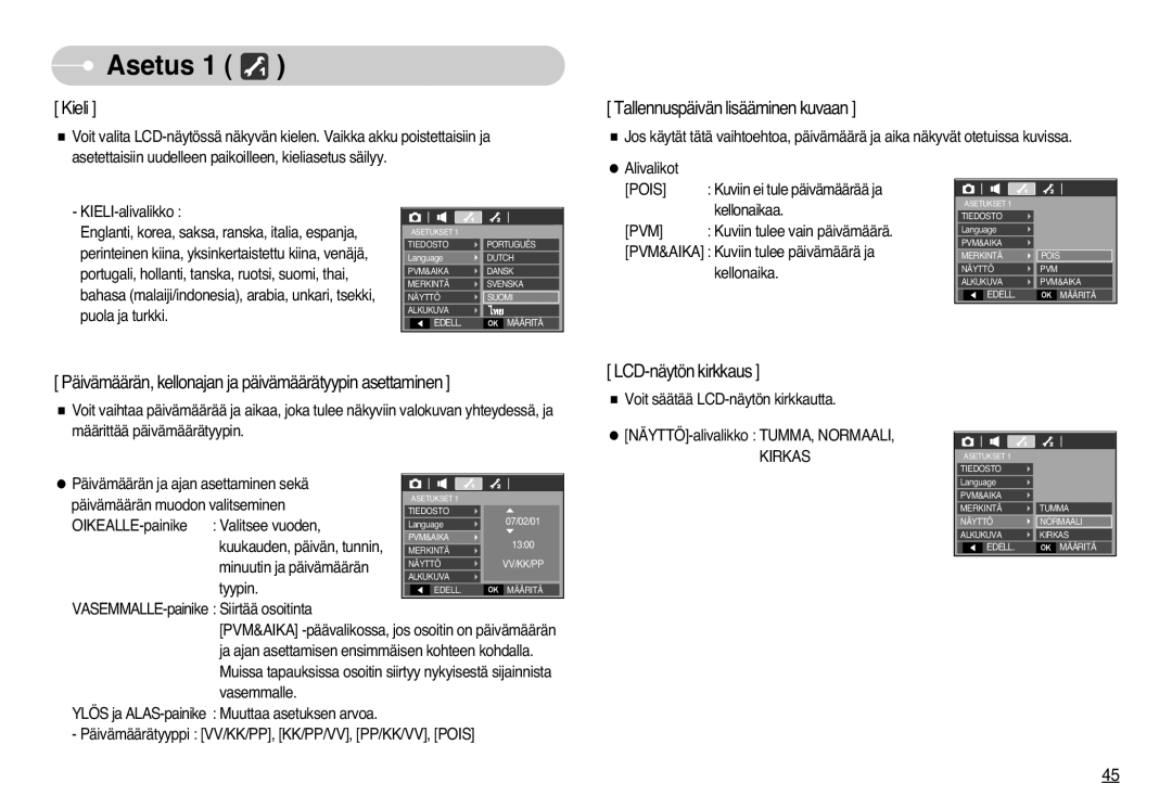 Samsung EC-L77ZZBBA/E1, EC-L77ZZBBA/DE manual Kieli, Pvm 