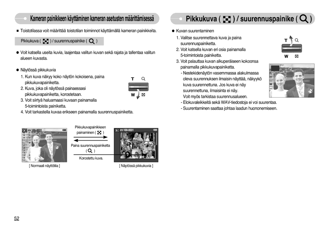 Samsung EC-L77ZZBBA/DE, EC-L77ZZBBA/E1 manual Pikkukuva / suurennuspainike 