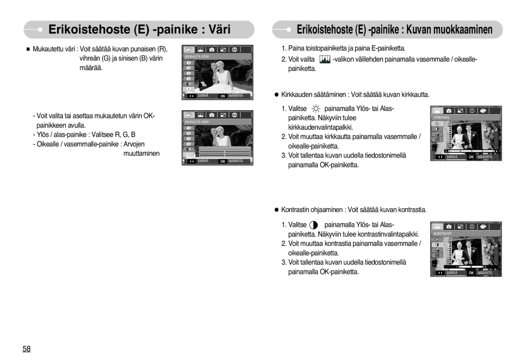 Samsung EC-L77ZZBBA/DE, EC-L77ZZBBA/E1 manual Mukautettu väri Voit säätää kuvan punaisen R 