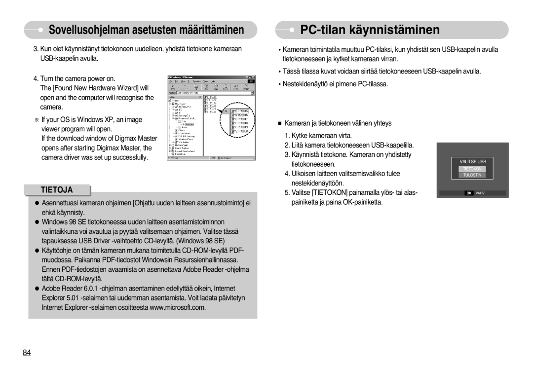 Samsung EC-L77ZZBBA/DE, EC-L77ZZBBA/E1 manual PC-tilan käynnistäminen 