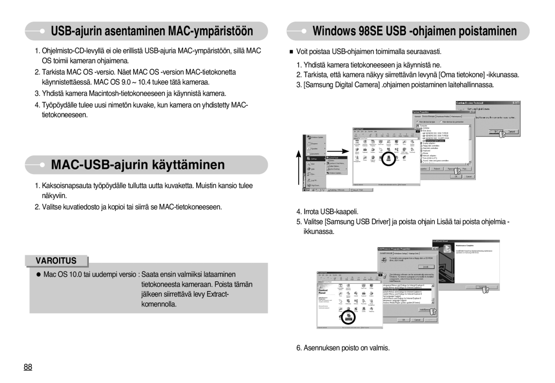 Samsung EC-L77ZZBBA/DE, EC-L77ZZBBA/E1 manual MAC-USB-ajurin käyttäminen, USB-ajurin asentaminen MAC-ympäristöön 